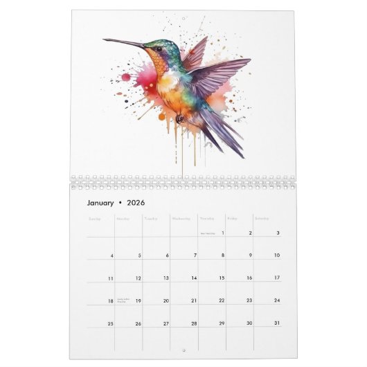 Waterverf Bird Collectie, op maat Kalender (Jan 2026)