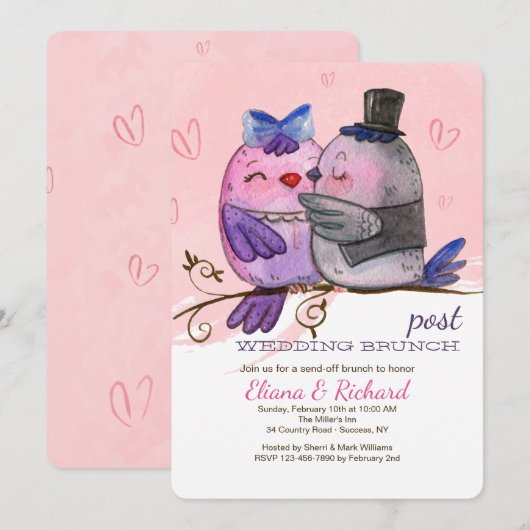 Waterverf Bird Couple Uitnodiging (Voorkant / Achterkant)