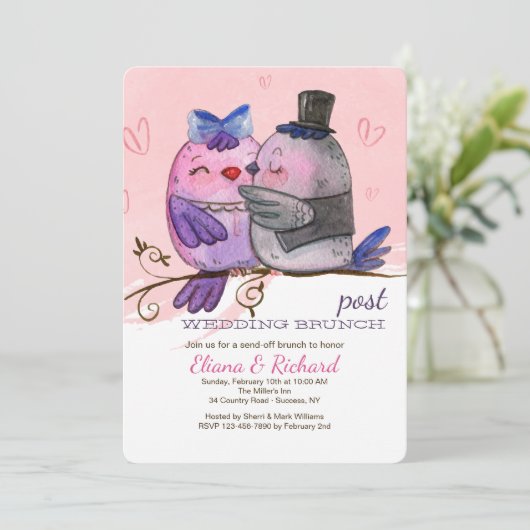 Waterverf Bird Couple Uitnodiging (Staand voorkant)