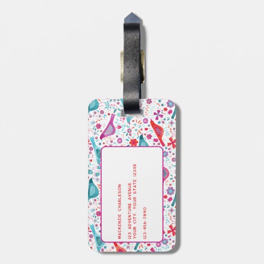 Waterverf Bird Floral Boho Bagagelabel (Achterkant verticaal)