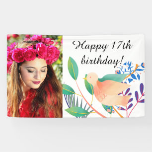 Waterverf Bird happy Birthday Foto Spandoek