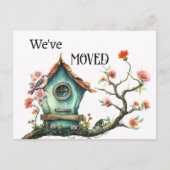 Waterverf Bird House Nieuw adres Aankondigingskaart (Voorkant)