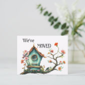 Waterverf Bird House Nieuw adres Aankondigingskaart (Staand voorkant)