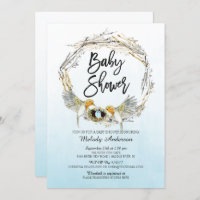 Waterverf Bird Nest Boys Baby shower Invite