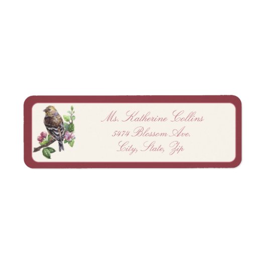 Waterverf Bird op een Branch Etiket (Voorkant)