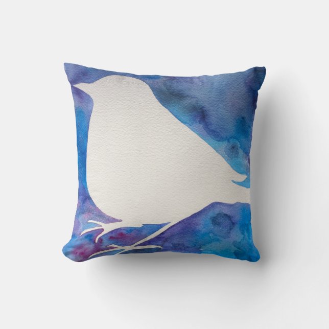 Waterverf Bird Pillow Kussen (Voorkant)