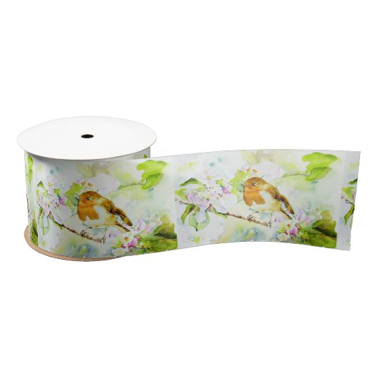 Waterverf Bird Satin Ribbon Satijnen Lint (Spoel)