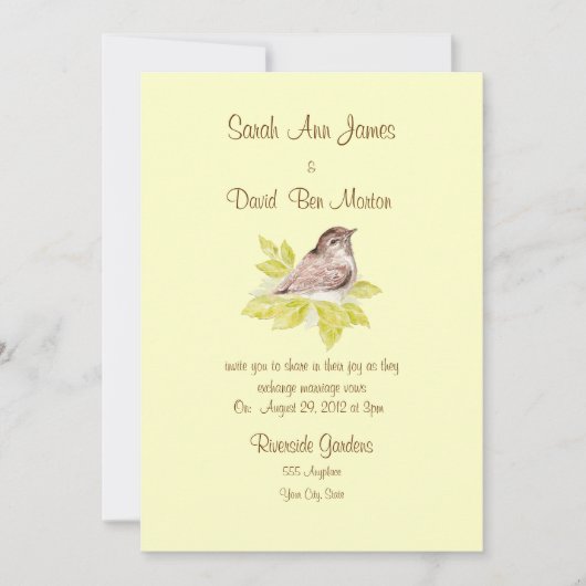 Waterverf Bird Sparrow Wedding Invite, Natuur Kaart (Voorkant)