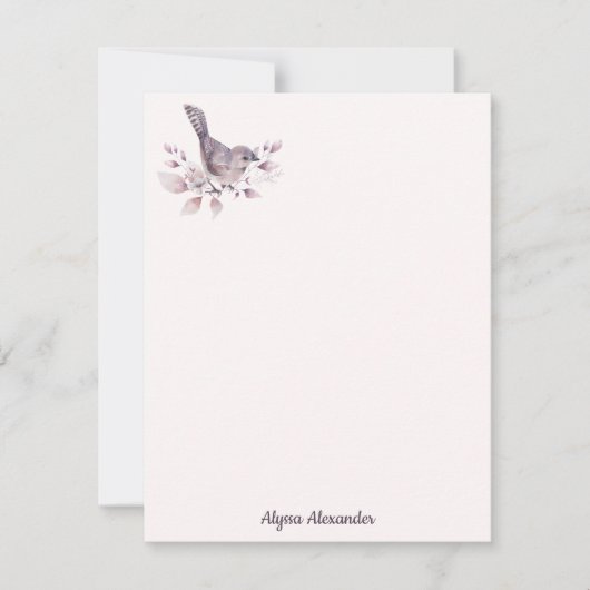 Waterverf Bird Stylish Feminine Trendy Blush Pink Notitiekaartje (Voorkant)