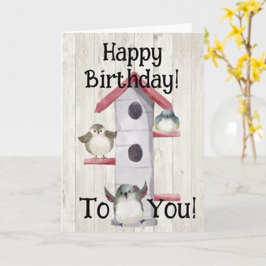 Waterverf Birdhouse Happy House Birthday Card Kaart (Gele Bloem)