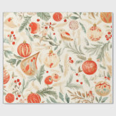 Waterverf Birds Vintage Kerst Cadeaupapier (Vlak)