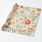 Waterverf Birds Vintage Kerst Cadeaupapier (Uitgerold)