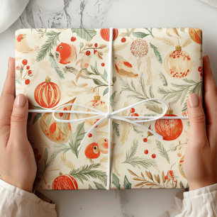 Waterverf Birds Vintage Kerst Cadeaupapier