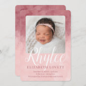 Waterverf Birth van Burgundy en Pink Ombre Aankondiging (Voorkant / Achterkant)