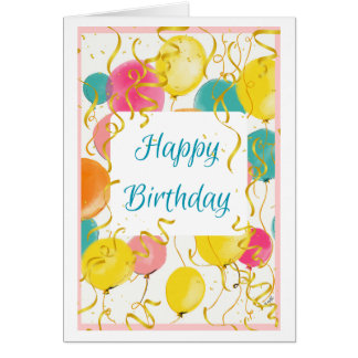 Waterverf Birthday Balloons Kaart voor haar