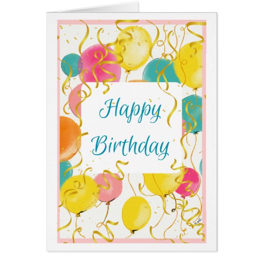 Waterverf Birthday Balloons Kaart voor haar (Voorkant)