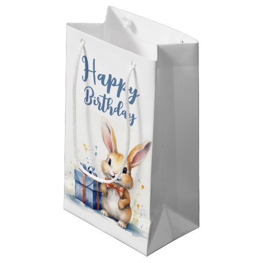 Waterverf Birthday Bunny Klein Cadeauzakje (Voorkant Gekanteld)