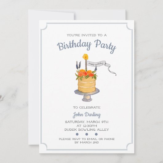Waterverf Birthday Cake Invitation Kaart (Voorkant)