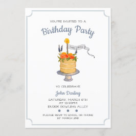 Waterverf Birthday Cake Invitation Kaart