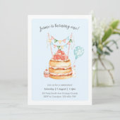 Waterverf Birthday Cake Invitation Kaart (Staand voorkant)