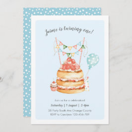 Waterverf Birthday Cake Invitation Kaart
