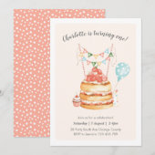 Waterverf Birthday Cake Invitation Kaart (Voorkant / Achterkant)