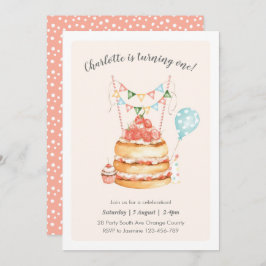 Waterverf Birthday Cake Invitation Kaart