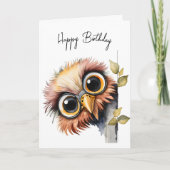 Waterverf Birthday Owl Kaart (Voorkant)
