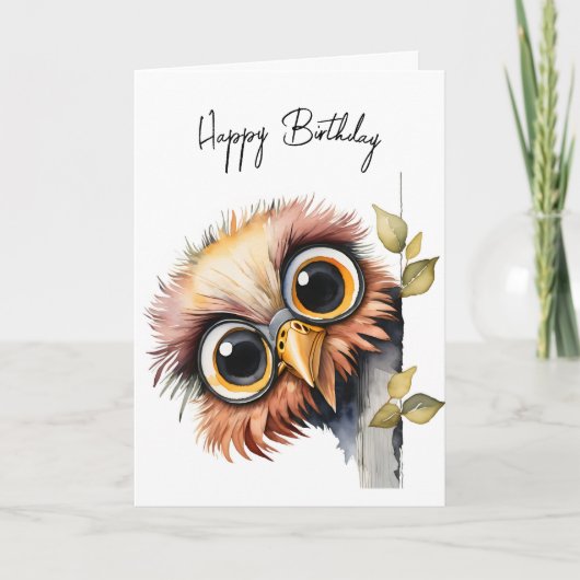 Waterverf Birthday Owl Kaart (Voorkant)