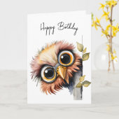 Waterverf Birthday Owl Kaart (Gele Bloem)
