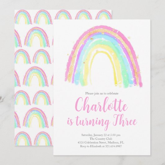 Waterverf Birthday Party Kaart (Voorkant / Achterkant)