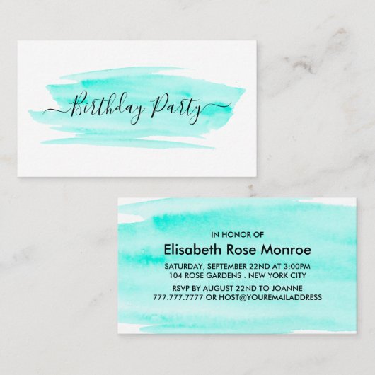 Waterverf Birthday Party Ticket (Voorkant / Achterkant)