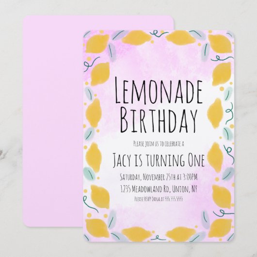 Waterverf - Birthday - roze gele grenskunst Kaart (Voorkant / Achterkant)