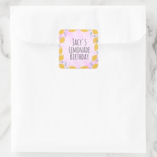 Waterverf - Birthday - roze gele grenskunst Vierkante Sticker (Tas)