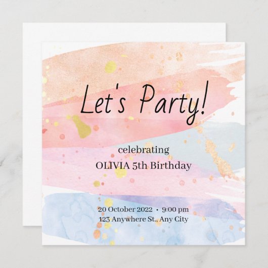 Waterverf Birthday Uitnodiging (Voorkant / Achterkant)