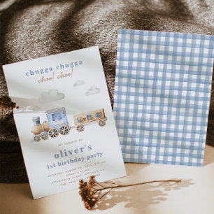 Waterverf Birthday-uitnodiging   Blauwe trein Kaart