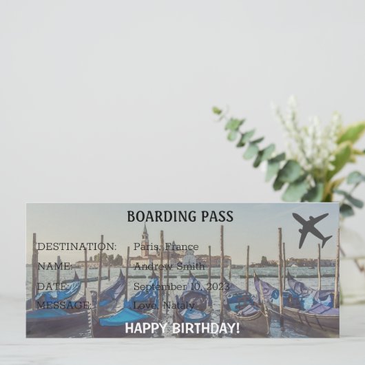 Waterverf Birthday verrassing Venice card (Staand voorkant)