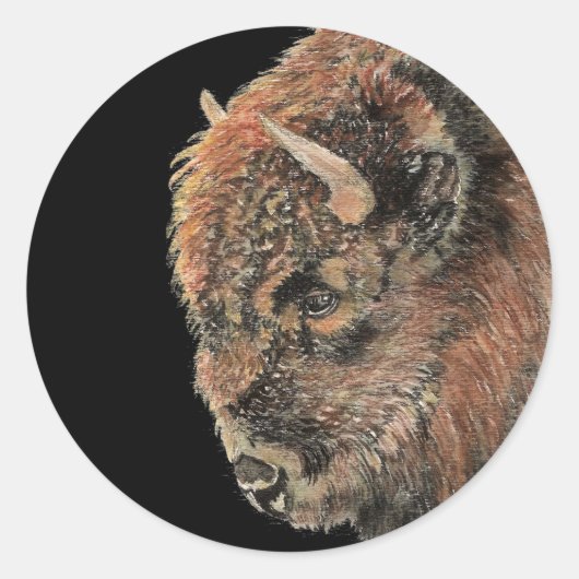 Waterverf Bison Buffalo Animal Art Ronde Sticker (Voorkant)