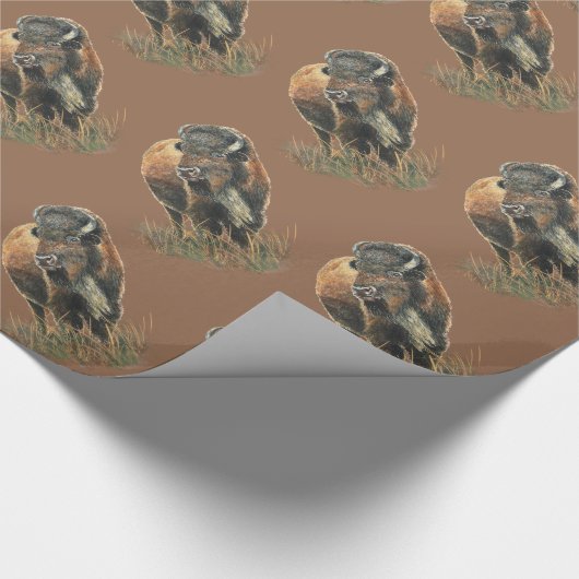 Waterverf Bison Buffalo Animal Natuur Art Cadeaupapier (Hoek)