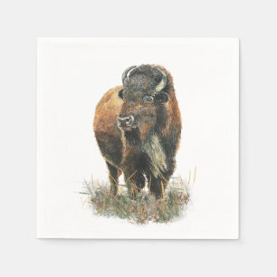Waterverf Bison Buffalo Animal Natuur Art Servet