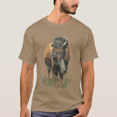 Waterverf Bison Buffalo Animal Natuur Art T-shirt (Voorkant)