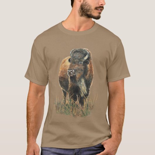 Waterverf Bison Buffalo Animal Natuur Art T-shirt (Voorkant)