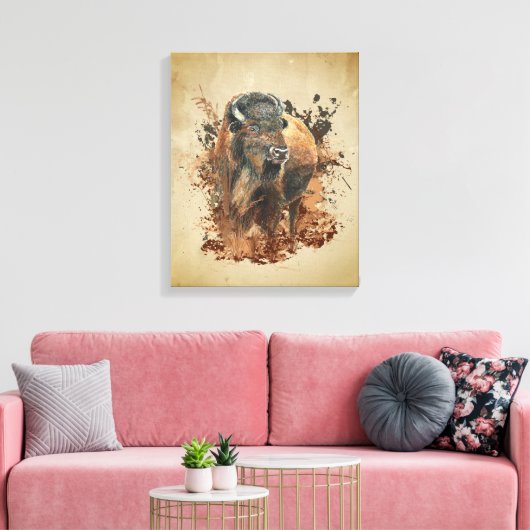 Waterverf Bison Buffalo Dierlijke Natuur in het wi Canvas Afdruk (Insitu (Woonkamer))