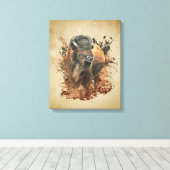 Waterverf Bison Buffalo Dierlijke Natuur in het wi Canvas Afdruk (Insitu (Houten vloer))
