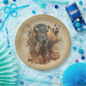 Waterverf Bison Buffalo Dierlijke Natuur in het wi Papieren Bordje (Feest)