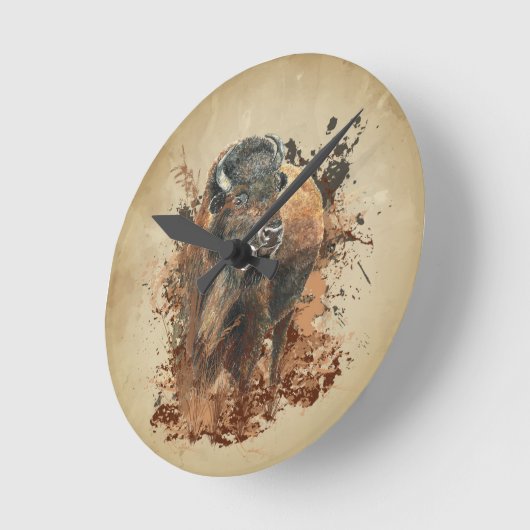 Waterverf Bison Buffalo Dierlijke Natuur in het wi Ronde Klok (Hoek)