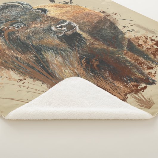 Waterverf Bison Buffalo Dierlijke Natuur in het wi Sherpa Deken (3/4)