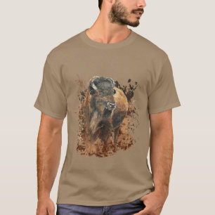Waterverf Bison Buffalo Dierlijke Natuur in het wi T-shirt