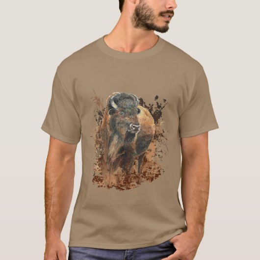 Waterverf Bison Buffalo Dierlijke Natuur in het wi T-shirt (Voorkant)
