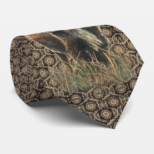 Waterverf Bison Buffalo Grey Zwart Bruin Kleuren Stropdas (Opgerold)